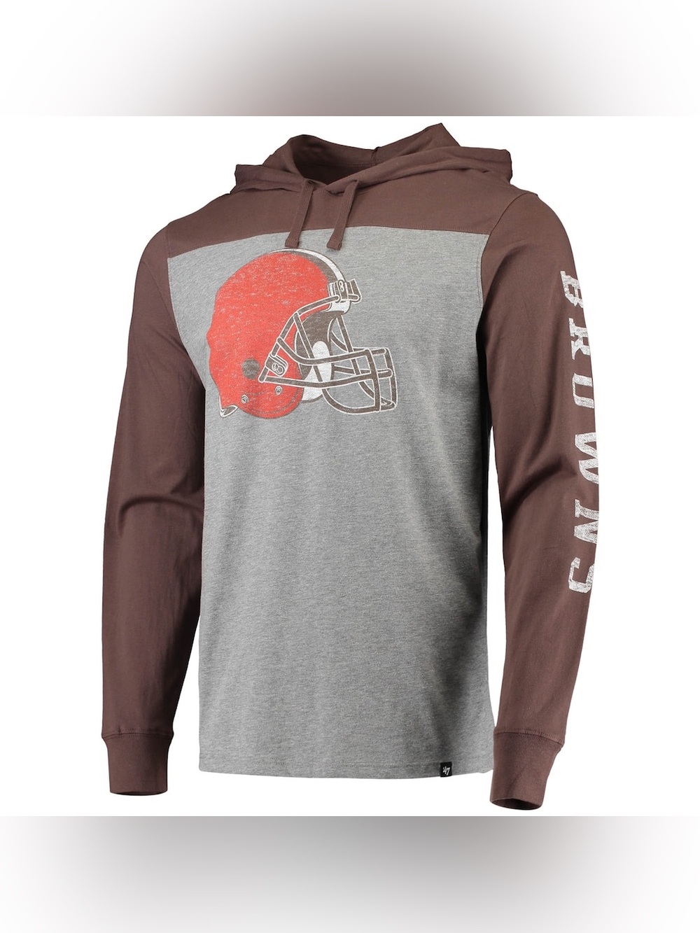 Cleveland Browns Heathered Gray/Brown Long Sleeve Hoodie T-Shirt - Picture 2 of 6